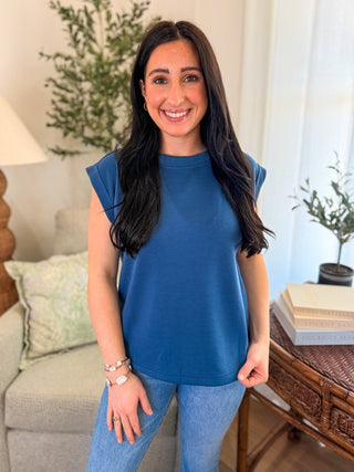 Dusty Blue Scuba Sleeveless Top - Everyday EDEN Boutique & Gifts