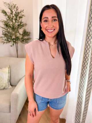 Dusty Rose Soft Structure V - Neck Top - Everyday EDEN Boutique & Gifts
