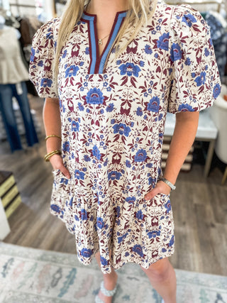 Ecru Poppy Picinic Floral Mini Dress - Everyday EDEN Boutique & Gifts