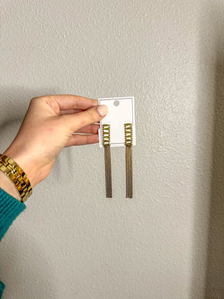 Emerald Green Crystal Geometric Bar Gold Tassel Earring - Everyday EDEN Boutique & Gifts