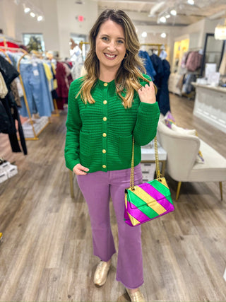 Emerald Green Textured Knit Gold Button Detail Cardigan - Everyday EDEN Boutique & Gifts