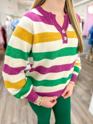 Fat Tuesday Favorite Stripe Sweater - Everyday EDEN Boutique & Gifts