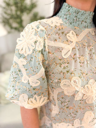 Floral Grace Smocked Neck Short Sleeve Top - Everyday EDEN Boutique & Gifts