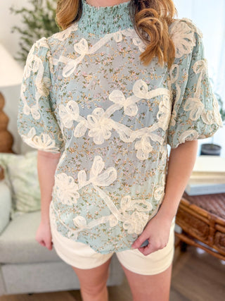 Floral Grace Smocked Neck Short Sleeve Top - Everyday EDEN Boutique & Gifts