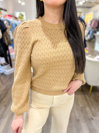 French Beige Scalloped Edge Detail Lightweight Long Sleeve Top - Everyday EDEN Boutique & Gifts