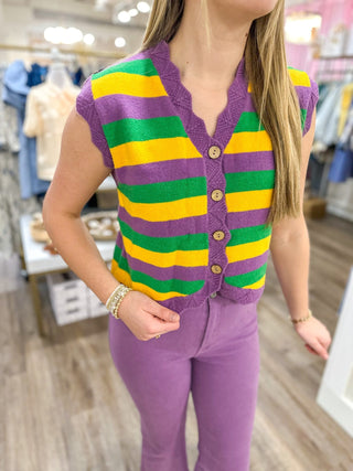 French Quarter Stripe Button Sweater Vest - Everyday EDEN Boutique & Gifts