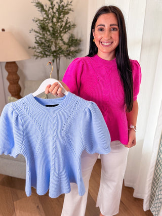 Fuchsia Flared Puff Sleeve Knit Top - Everyday EDEN Boutique & Gifts