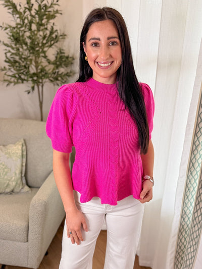 Fuchsia Flared Puff Sleeve Knit Top - Everyday EDEN Boutique & Gifts