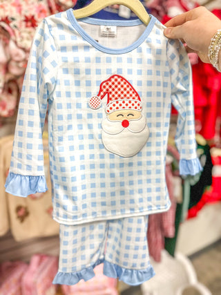 Girls Blue Plaid Santa's In Town Set - Everyday EDEN Boutique & Gifts