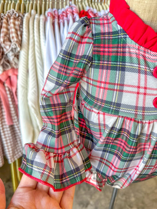 Girls Christmas Plaid Bubble W/ Santa Applique - Everyday EDEN Boutique & Gifts