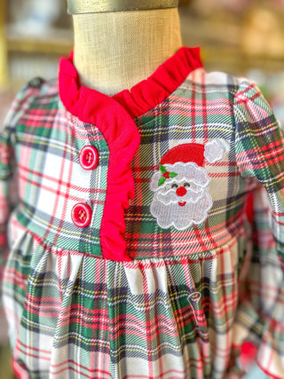 Girls Christmas Plaid Bubble W/ Santa Applique - Everyday EDEN Boutique & Gifts