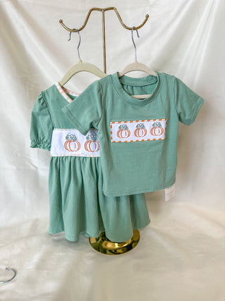 Girls Green Pumpkin Patch Embroidered Set - Everyday EDEN Boutique & Gifts