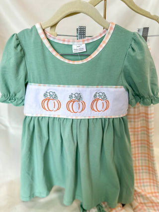 Girls Green Pumpkin Patch Embroidered Set - Everyday EDEN Boutique & Gifts