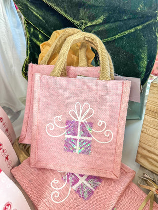 Glitzy Present Petite Gift Tote Light Pink/White - Everyday EDEN Boutique & Gifts