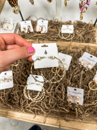 Gold 3MM & Pearl Beaded 2.5" Hoop Earring - Everyday EDEN Boutique & Gifts