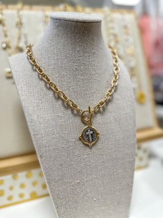 Gold Chain W/ Silver & Gold Cross Coin 16” Necklace - Everyday EDEN Boutique & Gifts