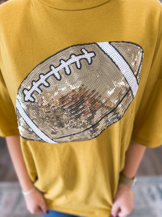 Gold Classic Football Sequin Spirit Oversized Top - Everyday EDEN Boutique & Gifts