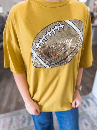Gold Classic Football Sequin Spirit Oversized Top - Everyday EDEN Boutique & Gifts