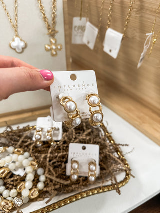 Gold Hammered 1.5" Hoop Earring W/ Pearl Accents - Everyday EDEN Boutique & Gifts