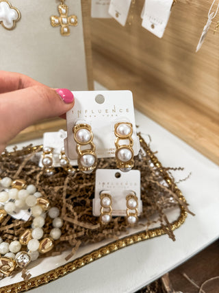 Gold Hammered 1.5" Hoop Earring W/ Pearl Accents - Everyday EDEN Boutique & Gifts