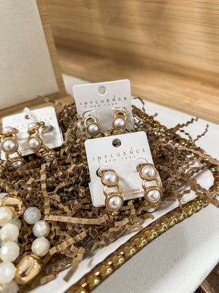 Gold Hammered 1.5" Hoop Earring W/ Pearl Accents - Everyday EDEN Boutique & Gifts