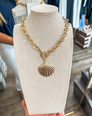 Gold Open Circles W/ Gold Hammered Shell Charm 16" - 18" Necklace - Everyday EDEN Boutique & Gifts