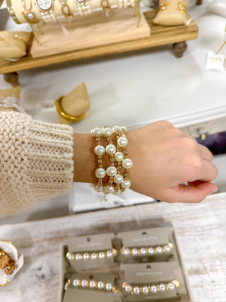 Gold & Pearl Beaded Statement Bracelet Set of 4 - Everyday EDEN Boutique & Gifts