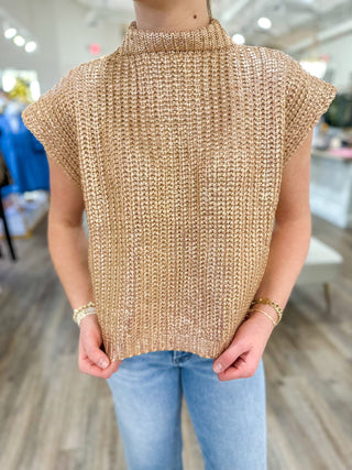 Gold Radiant Luxe Metallic Mock Neck Sweater Vest - Everyday EDEN Boutique & Gifts