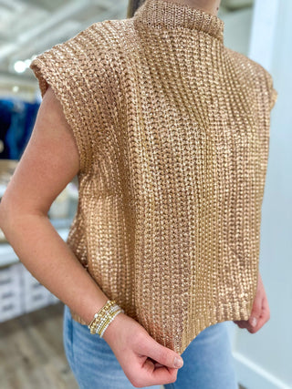 Gold Radiant Luxe Metallic Mock Neck Sweater Vest - Everyday EDEN Boutique & Gifts