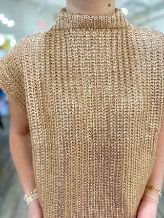 Gold Radiant Luxe Metallic Mock Neck Sweater Vest - Everyday EDEN Boutique & Gifts