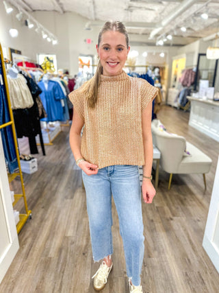 Gold Radiant Luxe Metallic Mock Neck Sweater Vest - Everyday EDEN Boutique & Gifts