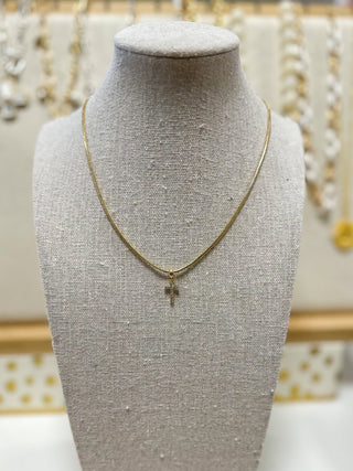 Gold Snake Chain W/ Rhinestone Cross 16” - 18” Necklace - Everyday EDEN Boutique & Gifts