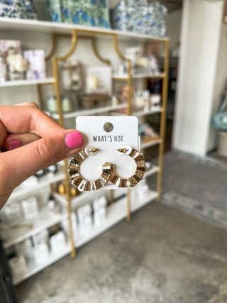 Gold Textured 1.25" Hoop W/ Pearl Accents Earrings - Everyday EDEN Boutique & Gifts