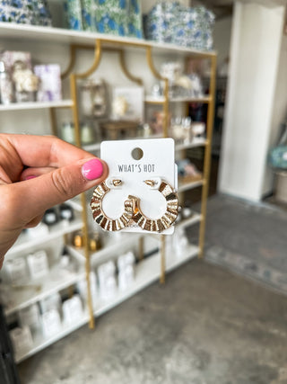 Gold Textured 1.25" Hoop W/ Pearl Accents Earrings - Everyday EDEN Boutique & Gifts