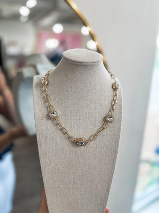 Gold Textured Chain W/ Teardrop Clear Stone Accents 16" - 18" Necklace - Everyday EDEN Boutique & Gifts