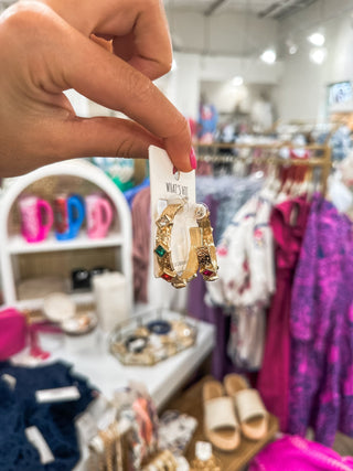 Gold Textured Hoop W/ Multi Color Diamond Crystals 2" Earring - Everyday EDEN Boutique & Gifts