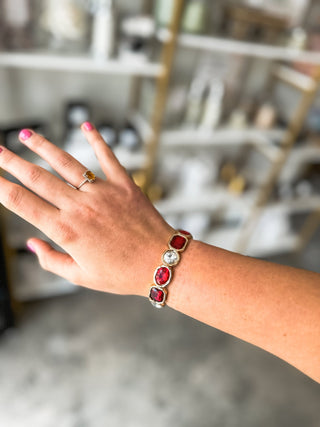 Gold W/ Red & Clear Crystals Stretch Bracelets - Everyday EDEN Boutique & Gifts