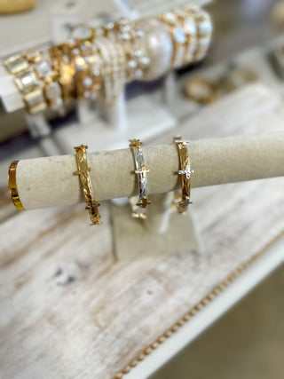 Gold W/ Silver Faith & Fashion Cross Stretch Bracelet - Everyday EDEN Boutique & Gifts