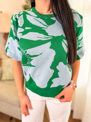 Green & Blue Spring Petal Short Sleeve Sweater - Everyday EDEN Boutique & Gifts