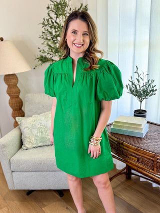 Green Darling Days Puff Sleeve Mini Dress - Everyday EDEN Boutique & Gifts