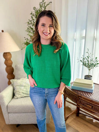 Green Easy & Chic Quarter Sleeve Sweater - Everyday EDEN Boutique & Gifts