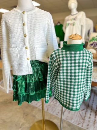 Green Gingham Rolled Neck Sweater - Everyday EDEN Boutique & Gifts