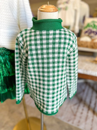 Green Gingham Rolled Neck Sweater - Everyday EDEN Boutique & Gifts