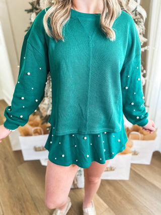 Green Holiday Pearl Charm Long Sleeve Top - Everyday EDEN Boutique & Gifts