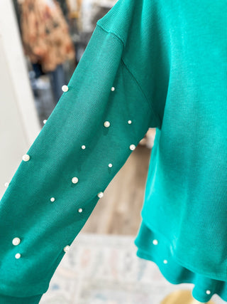 Green Holiday Pearl Charm Long Sleeve Top - Everyday EDEN Boutique & Gifts