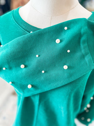 Green Holiday Pearl Charm Long Sleeve Top - Everyday EDEN Boutique & Gifts
