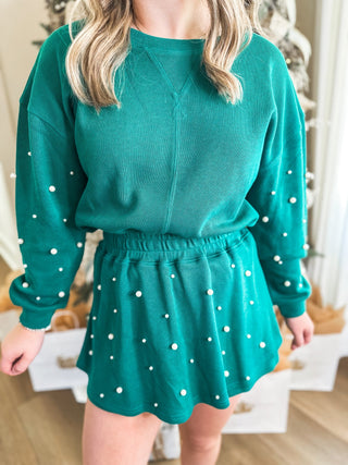 Green Holiday Pearl Charm SKORT - Everyday EDEN Boutique & Gifts