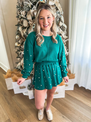 Green Holiday Pearl Charm SKORT - Everyday EDEN Boutique & Gifts