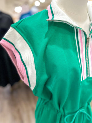 Green & Pink Lovely Little Thing Half Zip Mini Dress - Everyday EDEN Boutique & Gifts