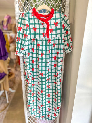 Green & Red Bow Plaid Ruffle Gown - Everyday EDEN Boutique & Gifts